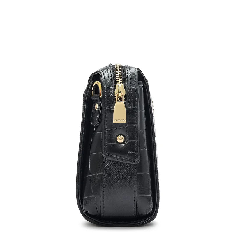 Da Milano Black Small Croco Leather Sling - Black for Women | Best Price UAE